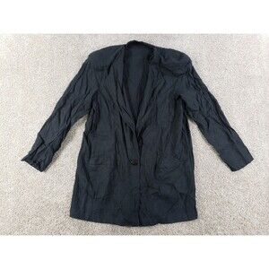 Louis Feraud Womens Jacket 12 Black Viscose Single Button V-Neck Woven